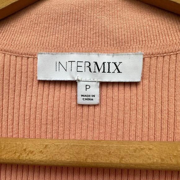 Intermix Pink Ribbed Knit Collared V-Neck Long Sleeve Top Size P (Small) - Picture 2 of 5